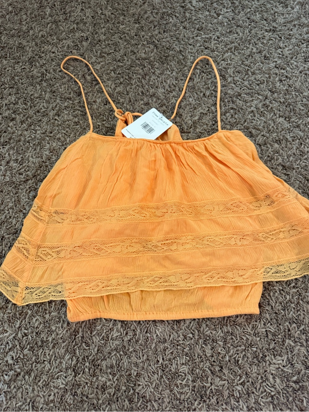 Free People Bright Orange Lace-Trim Spaghetti Strap Cami
